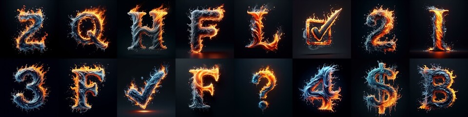 Lettering Typeface That Blends water and fire. AI generated illustration