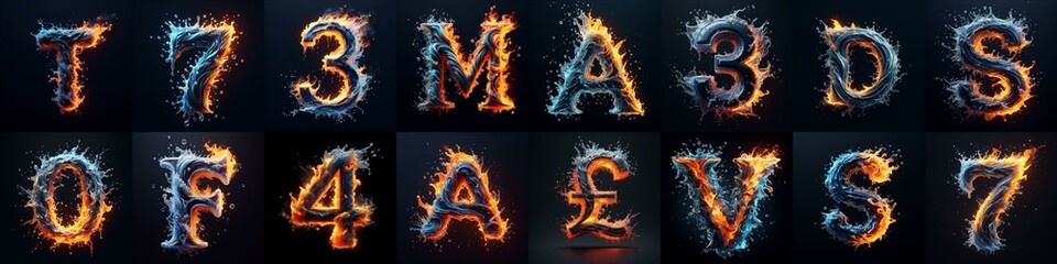 Fototapeta premium Lettering Typeface That Blends water and fire. AI generated illustration