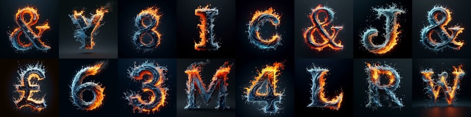 Lettering Typeface That Blends water and fire. AI generated illustration