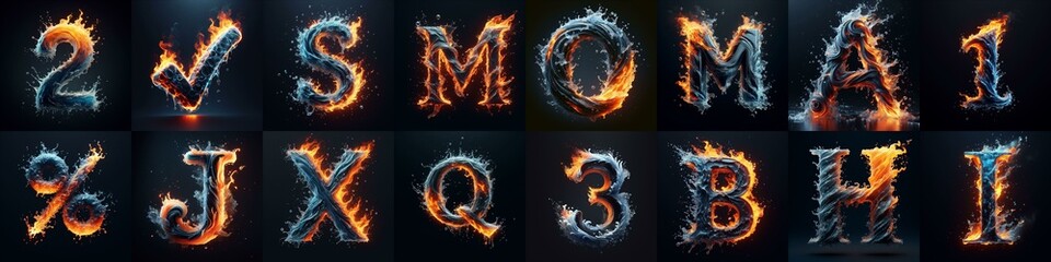 Fototapeta premium Lettering Typeface That Blends water and fire. AI generated illustration