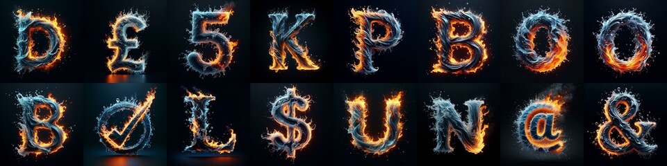 Lettering Typeface That Blends water and fire. AI generated illustration