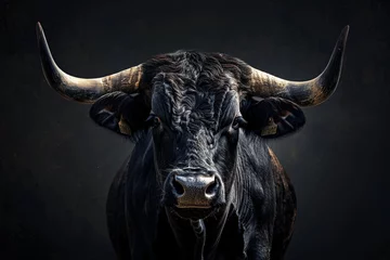 Foto op Canvas a black bull with horns © White