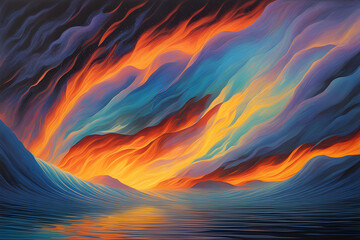 Abstract ocean sky fire