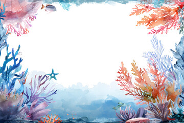 Obraz na płótnie Canvas Beautiful colorful underwater world watercolor framework on white background