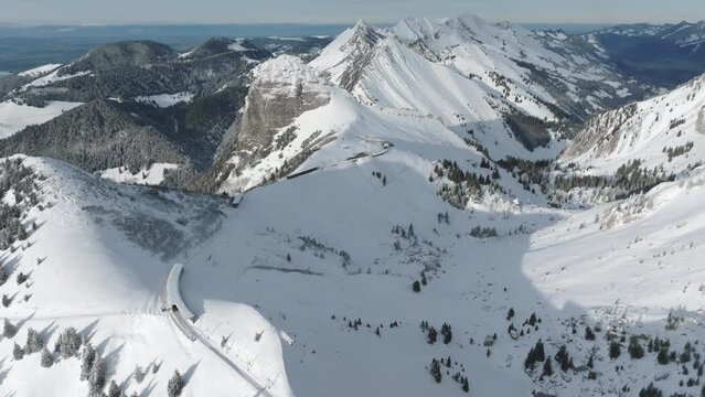 Swiss Alps Panoramic Mountain Drone Shot over Dent-de-Jaman, Rochers-de-Naye