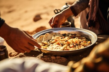 Breakfast in the Sands: Exploring Jordanian Culinary Culture with a Desert Breakfast Experience. - obrazy, fototapety, plakaty