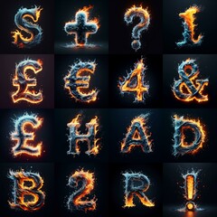 Naklejka premium Lettering Typeface That Blends water and fire. AI generated illustration