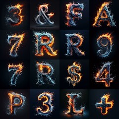 Lettering Typeface That Blends water and fire. AI generated illustration