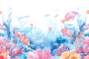 Underwater world seamless pattern in watercolor style 