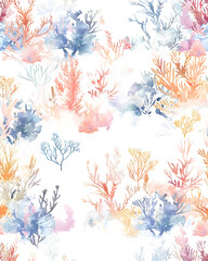 Underwater world seamless pattern in watercolor style 