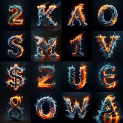 Lettering Typeface That Blends water and fire. AI generated illustration