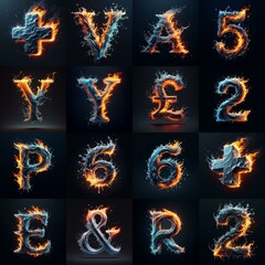 Lettering Typeface That Blends water and fire. AI generated illustration