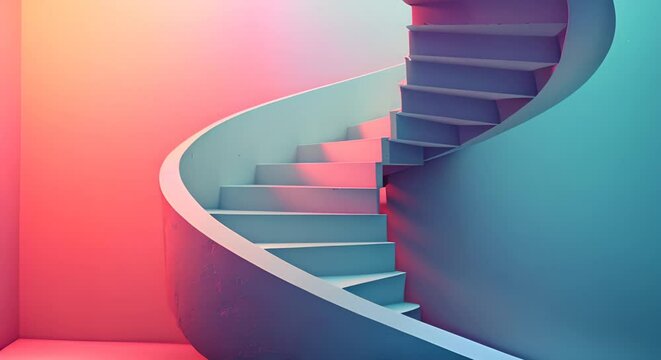 A series of arrows ascending a spiral staircase, each step an investment milestone