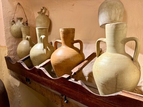 Four different clay jugs called c&aacute;ntaro in spanish. A traditional mud jar used to keep fresh water inside.