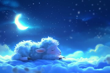 Obraz na płótnie Canvas Slumbering Lamb in Starry Moonlight Reverie