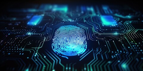 Fingerprint analysis technology. finger print recognition and identification. Security personnel ID technology concept. - obrazy, fototapety, plakaty