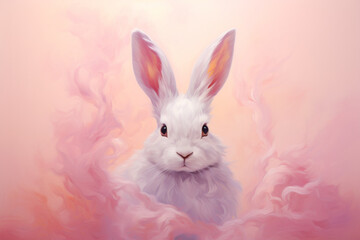 Obraz premium Cute bunny in pastel pink colors