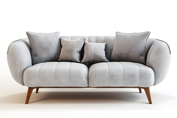 Stylish grey sofa on white background