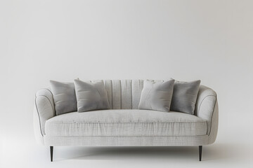 Stylish grey sofa on white background