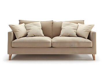 Stylish beige sofa isolated on white background