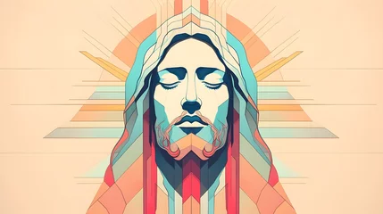 Fotobehang Risplendi nella Dolcezza: Gesù Cristo in Colori Pastello © Augusto