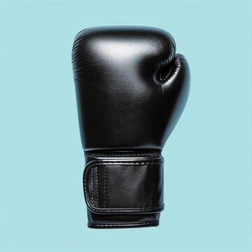 Classic Black Boxing Glove on Blue Background