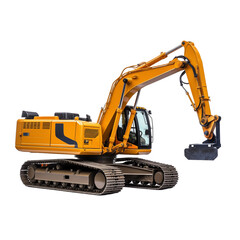 Excavator Isolated on White Background and transparent background. Ideal for use in advertising. Generative ai
