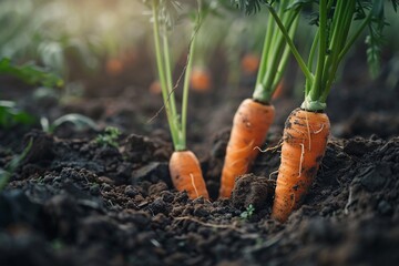 carrots growing out of the ground - obrazy, fototapety, plakaty