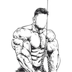 A detailed illustration of a faceless, muscular person pulling a rope