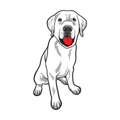 A playful dog with red tongue in black and white vector illustration