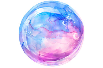 Pastel colors soap bubble in watercolor style isolated on white background