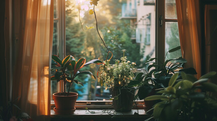window with flowers and house plants
