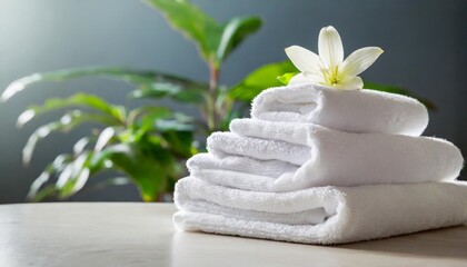 Fototapeta na wymiar a stack of folded white towels on a table