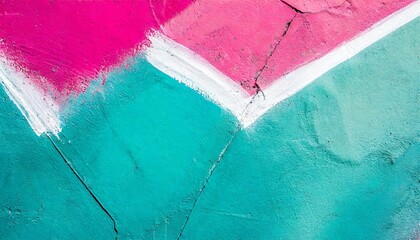 closeup of colorful teal pink blue urban wall texture with white white paint stroke modern pattern for design creative urban city background grunge messy street style background with copy space