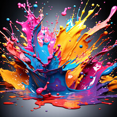 colorful paint splashes isolated on black background 3d render