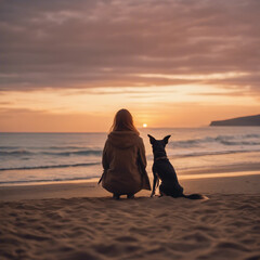 Am Strand sitzen und den Sonnenuntergang beobachten