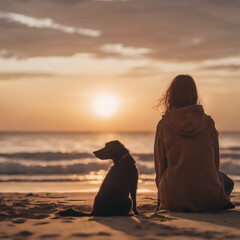 Am Strand sitzen und den Sonnenuntergang beobachten