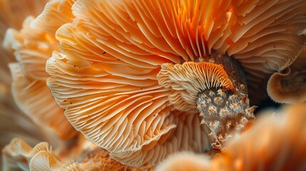 Macro shot of oyster mushrooms highlighting their rich texture and colors. - obrazy, fototapety, plakaty