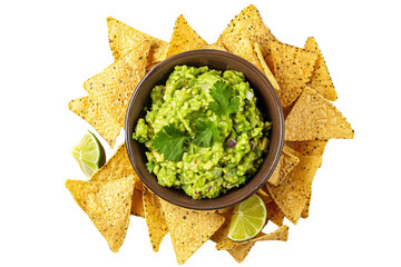 freshly made guacamole surrounded by tortilla chips