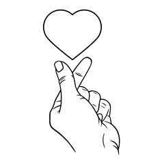 Hand showing heart with fingers, linear illustration