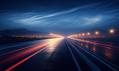 Obraz premium A long exposure photo of a highway at night.