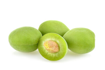 Green plum fruit isolated on white background