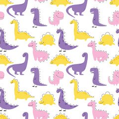 Seamless pattern with cute dinosaurs. Kids pattern with dino. Vector illustration.