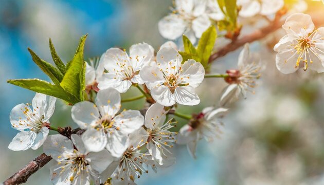 beautiful springtime background close up of blossoming branches of a flowering tree web banner panorama
