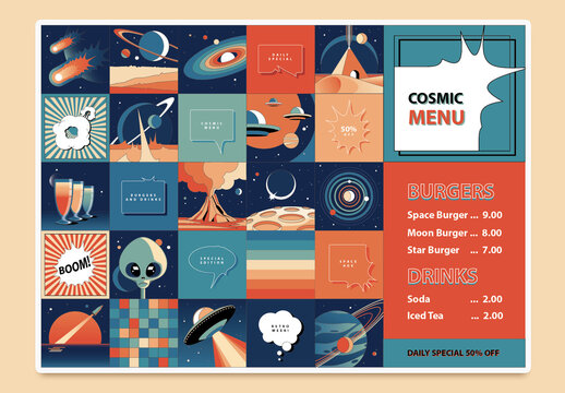 Retro Diner Restaurant Menu Template in Space Theme