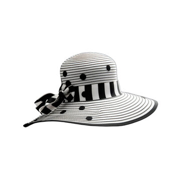 A black and white striped hat with a bow on it