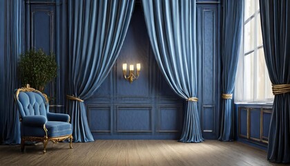 luxury classic blue curtain on the wall