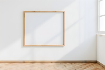 Blank Wooden Frame on a White Wall 3D Mockup