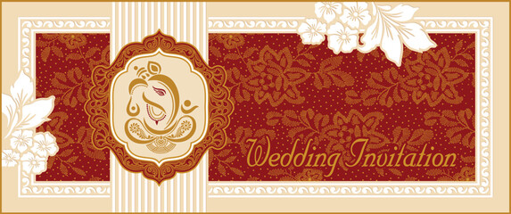 Indian wedding invitation card template. Vector illustration.