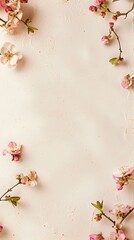 Pink Blossoms on Beige Background - Textured Composition